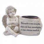 ANJO C/DIZERES COR BRANCO CINZA 26X17X17CM