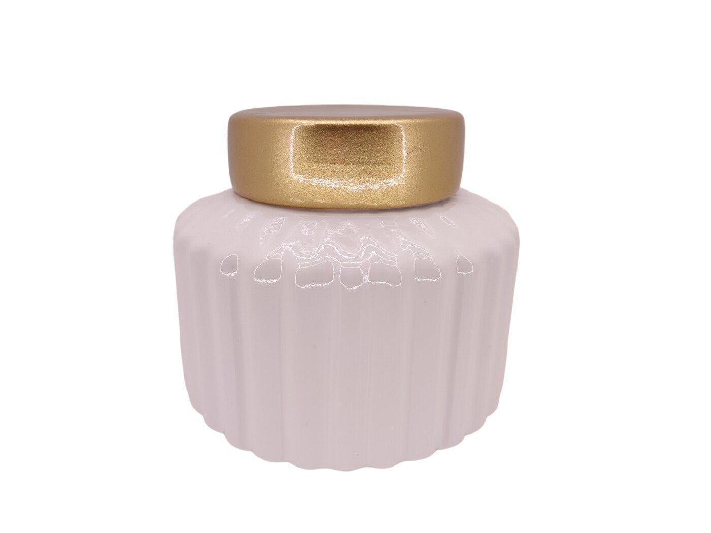 15.b CERAMICA- POTE C/TAMPA 18X18CM COR:BRANCO/OURO - Image 1