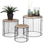 CONJ.3 MESAS MADEIRA+METAL