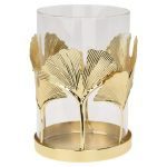 PORTA VELAS FOLHA PEQ. COR:OURO