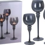 CONJ. DE 3 CASTIÇAIS DE VIDRO CINZA