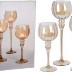 CONJ. DE 3 CASTIÇAIS DE VIDRO TRANSP.