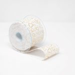 FITA VELUDO CORAÇAO 7CMX10MTS COR:BRANCO+DOURADO