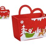 CESTA FELTRO DECORATIVA NATAL C/ASA COR:VERMELHO