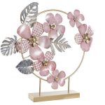 DECORACAO METAL 65X9X58,5 FLORES ROSA