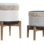 CONJ.2 VASOS METAL+MADEIRA GRD- DIA.24,5X27,5ALT. CM