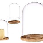 CUPULA VIDRO BASE MADEIRA NATURAL DIA.22,5X28ALT.CM