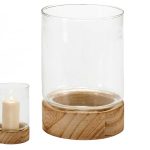 JARRA VIDRO BASE MADEIRA DIA.14,5X19,3ALT.CM