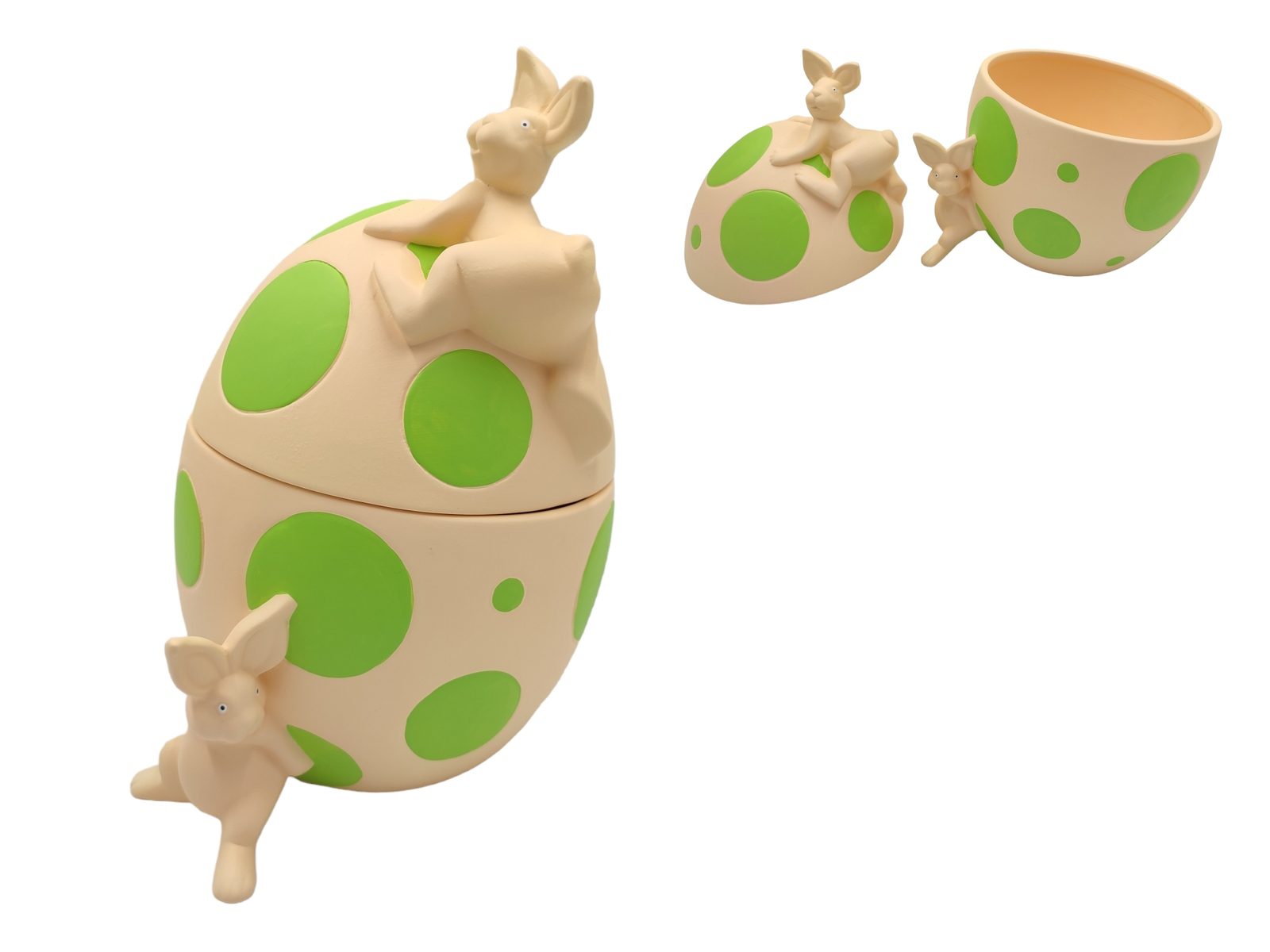 F113.000116.4 CERAMICA- OVO C/TAMPA COELHOS DIA.23X28ALT. CM COR:VERDE MATE - Image 1