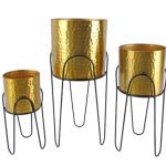 METAL -CONJ. 3 SUPORTES C/VASO COR OURO/PRETO 57X25X25CM