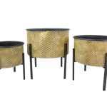 METAL -CONJ. 3 VASOS COR OURO ANTIGO 36X38CM