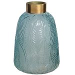 JARRA VIDRO FOLHAS ALT.26CM AZUL