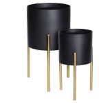 CONJ.2 VASO C/SUPORTE METAL COR:PRETO