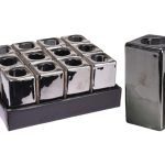 PORTAVELAS VIDRO 4X8CM PRATA