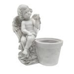 MARFINITE -ANJO C/VASO COR CINZA ANTIGO 22X14X24CM