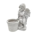 MARFINITE -ANJO C/VASO COR CINZA ANTIGO 22X14X24CM