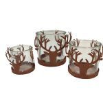 CONJ.3 SUPORTE P/VELAS VIDRO+METAL