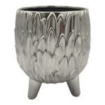 CERAMCIA-VASO FOLHAS GRD. COR:PRATEADO