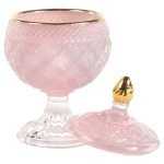 FRASCO VIDRO C/TAMPA COR:ROSA/OURO