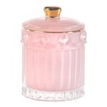 FRASCO VIDRO C/TAMPA COR:ROSA/OURO