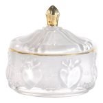 FRASCO VIDRO C/TAMPA COR:BRANCO/OURO