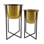 METAL -CONJ. 2 SUPORTES C/VASO COR OURO/PRETO