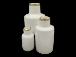 CERAMICA- JARRA GRD. COR:BRANCO/OURO VIDRO