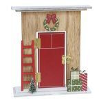 CASA COM PORTA MADEIRA VERMELHA