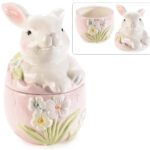 VASO C/TAMPA FIGURA COELHO CERAMICA