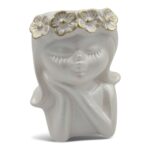 CERAMICA- MENINA VASO CATOS C/FLOR COR:CHAMPAGNE/OURO