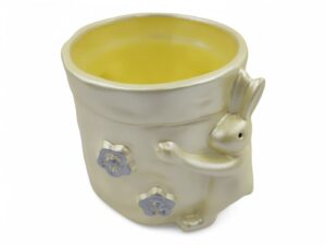 CERAMICA-VASO C/COELHO FLORES COR:AMARELO