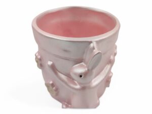 CERAMICA-VASO C/COELHO FLORES COR:ROSA