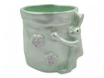 CERAMICA-VASO C/COELHO FLORES COR:VERDE MENTA