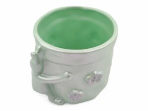 CERAMICA-VASO C/COELHO FLORES COR:VERDE MENTA