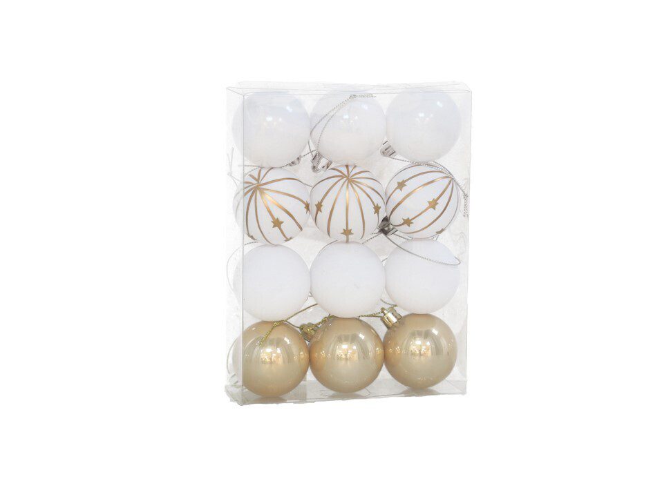 8445393354484 CONJ.12 BOLAS NATAL ZURA BRANCO/OURO 5CM - Image 1