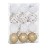 CONJ.12 BOLAS NATAL ZURA BRANCO/OURO 6CM