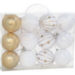 CONJ.12 BOLAS NATAL ZURA BRANCO/OURO 8CM