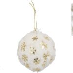 CONJ.3 BOLAS PELO C/FLOCOS OURO 8CM
