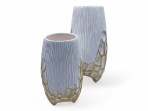 CERAMICA- JARRA C/3PES GRD. COR:BRANCO/OURO