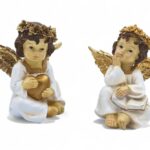 ANJO SENTADO BRANCO/OURO C/LUZ