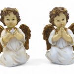 ANJO DE JOELHOS BRANCO/OURO C/LUZ