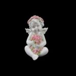 MARFINITE -ANJO SENTADO C/FLORES COR BRANCO/ROSA