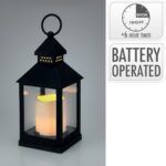 LANTERNA PLASTICO/VIDRO C/VELA COR:PRETO
