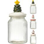 FRASCO VIDRO C/TAMPA CERAMICA FIGURA NATAL