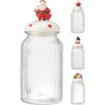 FRASCO VIDRO C/TAMPA CERAMICA FIGURA NATAL