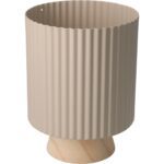 VASO METAL C/BASE MADEIRA COR:TAUPE