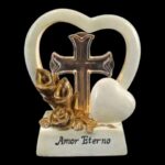 MARFINITE -BASE C/CORAÇOES BRANCO/OURO C/CRUZ LED 20CM