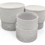 CONJ.3 CAIXA VELUDO FLOR COR:BRANCO