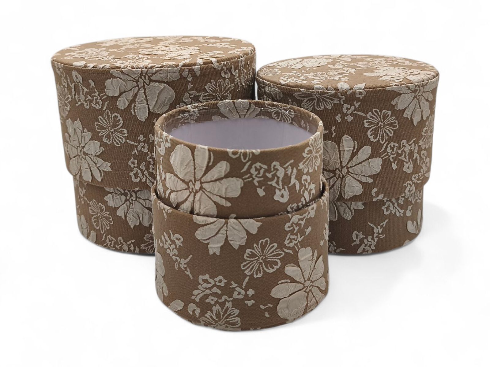 122.000038 CONJ.3 CAIXA VELUDO FLOR COR:SAND - Image 1