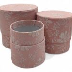 CONJ.3 CAIXA VELUDO FLOR COR:ROSA